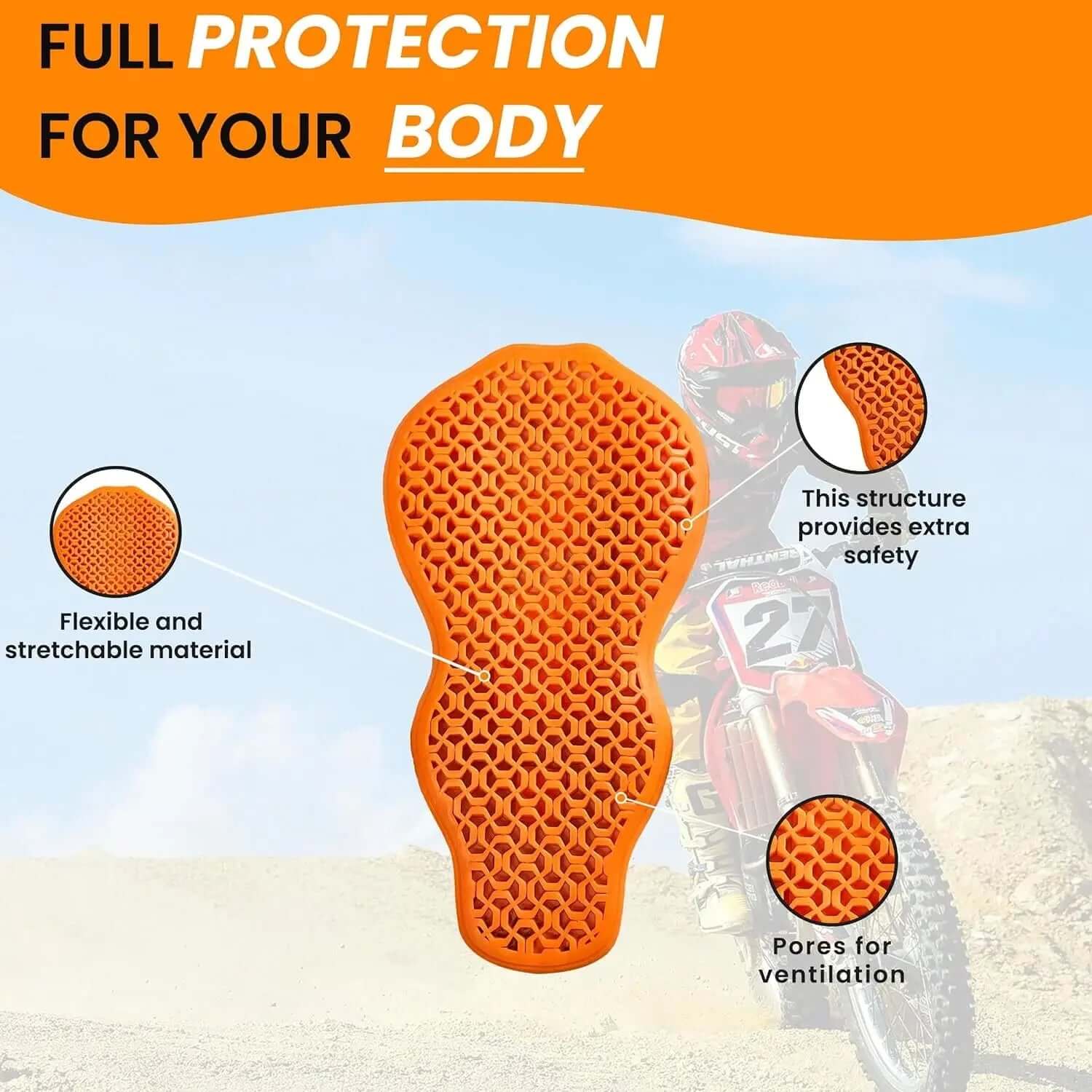 CE 2 Approve Back Protective Pad, Level 2 Approved Back Protector, Back Armor - Moto Style Wear