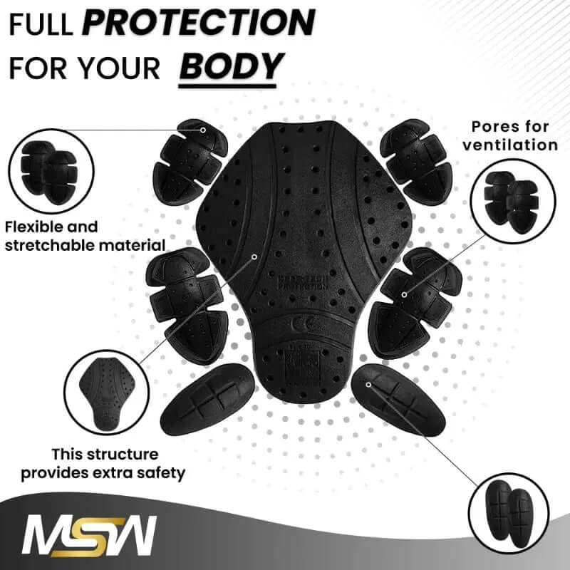 CE 1 Rated Protective Pads Set Center-Back, Shoulder, Elbow, & Hip