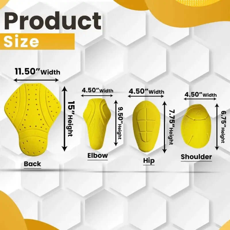 CE-2 Rated Protective Pads Set for Center-Back, Shoulder, Elbow, and Hip