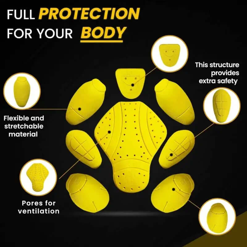 CE- Level 2 Certified Armor Pads Set for Shoulder, Knee, Back, Elbow, and Hip