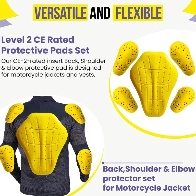 CE Level 1 (Back, Shoulder, & Elbows) Armor Pad Inserts For Motorcycle Jackets (5 PC)