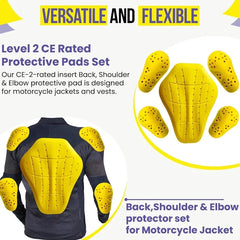 CE Level 1 (Back, Shoulder, & Elbows) Armor Pad Inserts For Motorcycle Jackets (5 PC)