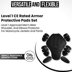 CE 1 Rated Protective Pads Set Center-Back, Shoulder, Elbow, & Hip